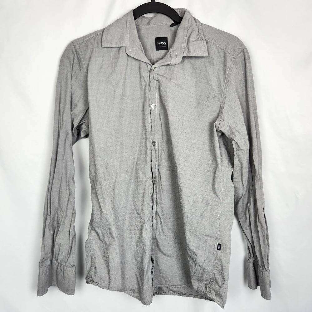 Boss by Hugo‎ Boss Men's Gray Button Down Regular Fit Shirt Size Small Cotton